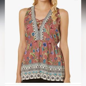 Angie women's sleeveless tank top with criss cross front detail